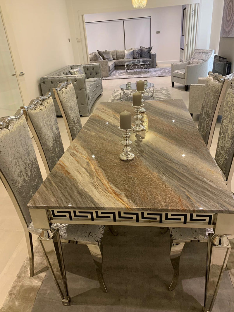 The Ginevra Dining Tables (150cm) in Grey Top + 4 or 6 Chairs