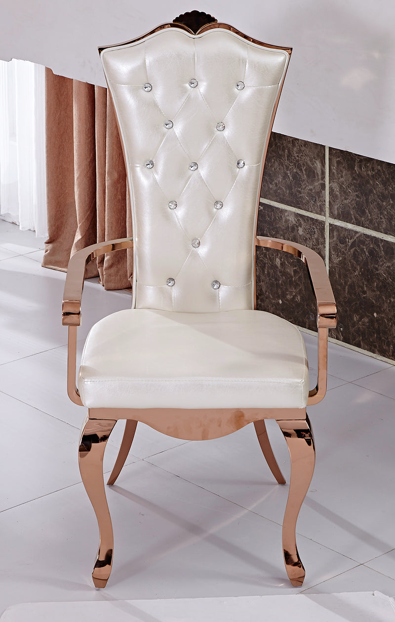 Armrest- Royal Crown Dining Chair - Cream Leather & Rose Gold Frame