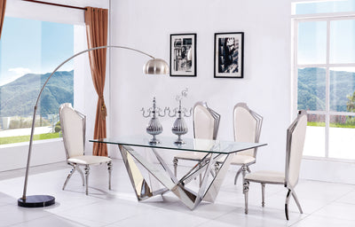 Glass Top Dining Table (200cm) + 4 Cream Leather Dining Chairs - Table still Available