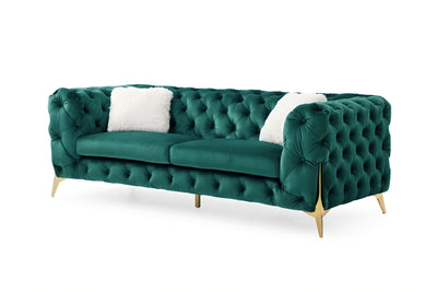 Green Velvet Chesterfield 3 Seater Sofas Sets