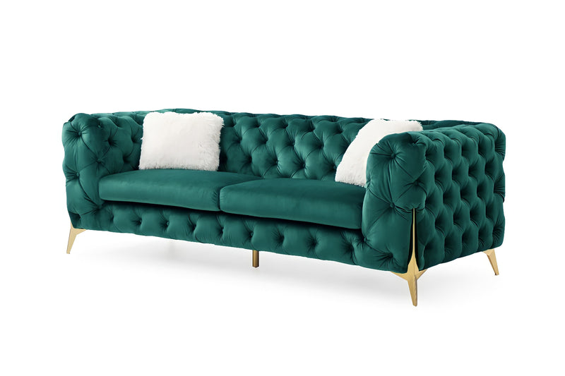 Green Velvet Chesterfield 3 Seater Sofas Sets