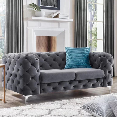 Chesterfield Sofas Sets in Grey Velvet 2 Seater