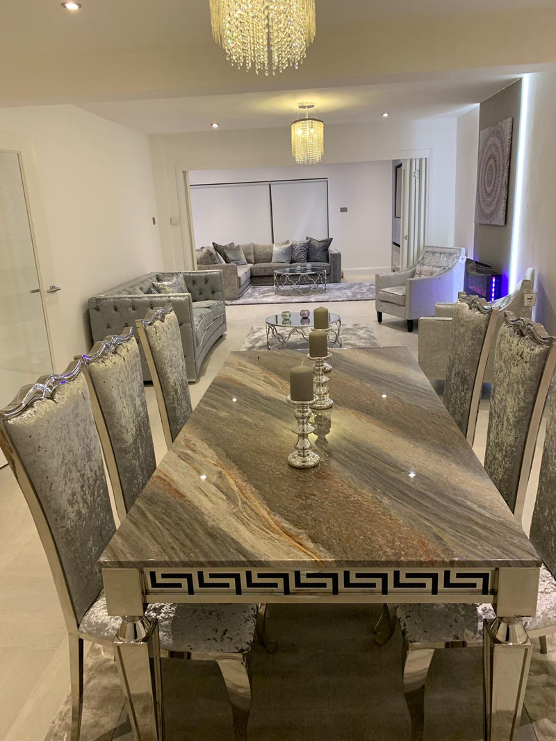 The Ginevra Dining Tables (150cm) in Grey Top + 4 or 6 Chairs