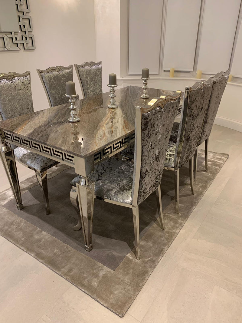 The Ginevra Dining Tables (150cm) in Grey Top + 4 or 6 Chairs