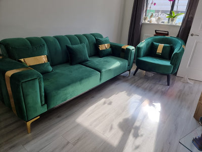 The Lyon Sofa sets in Luxury Cream/Navy Blue or Grey Velvets