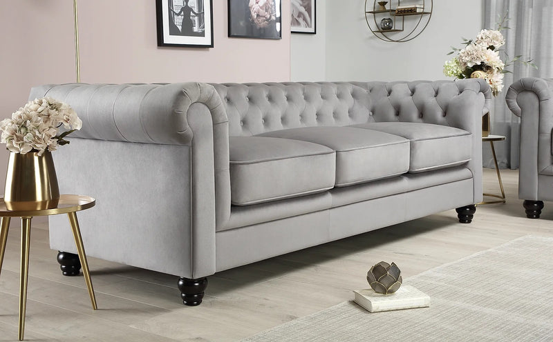 The Chesterfield Sofas Sets in Luxury Grey Velvet