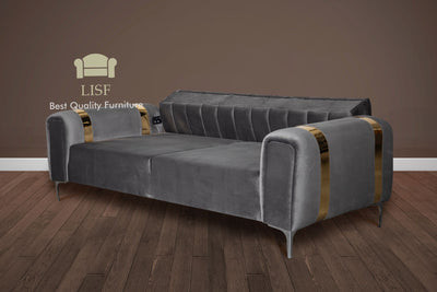 The Lyon Sofa sets in Luxury Grey Velvets with Gold Stripes - Xmas Delivery