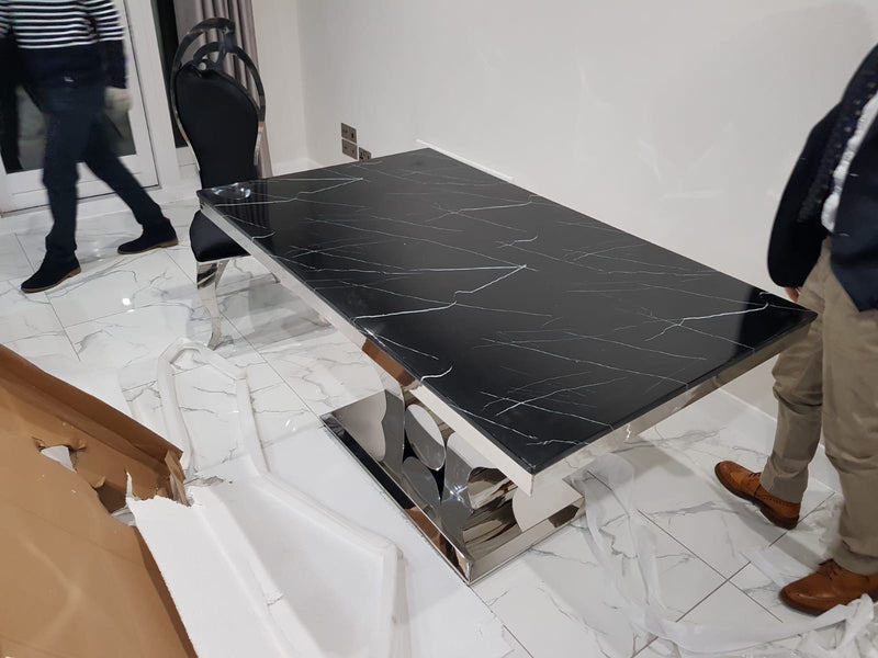 The Julianne Dining Tables (150cm) - In Black Marble Top