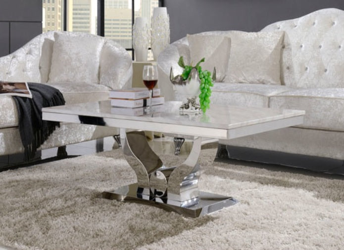 The Julianne Coffee Table (110CM) in CREAM MARBLE TOP