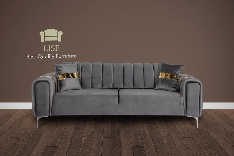 The Lyon Sofa sets in Luxury Grey Velvets with Gold Stripes - Xmas Delivery