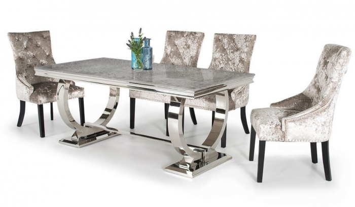 LUXURY ITALIAN STYLE DINING TABLE WITH GREY MARBLE TOP (200CM)