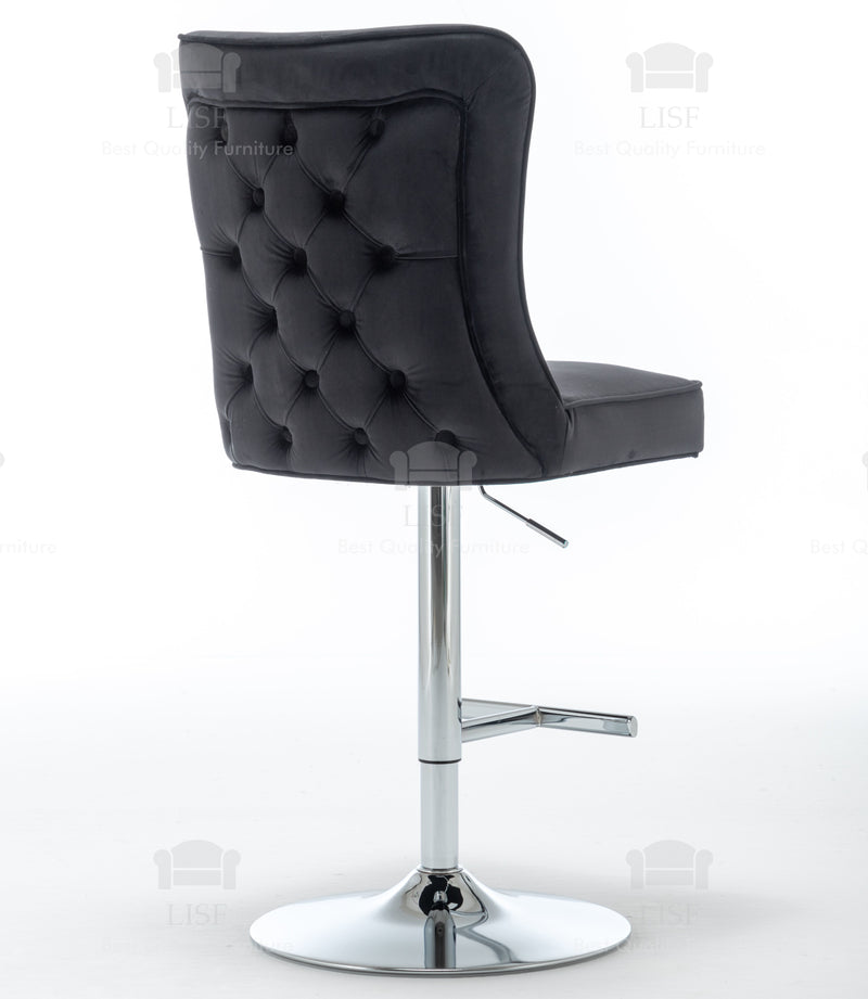 Belgravia Buttons Back Barstools Chairs in Luxury Black Velvet