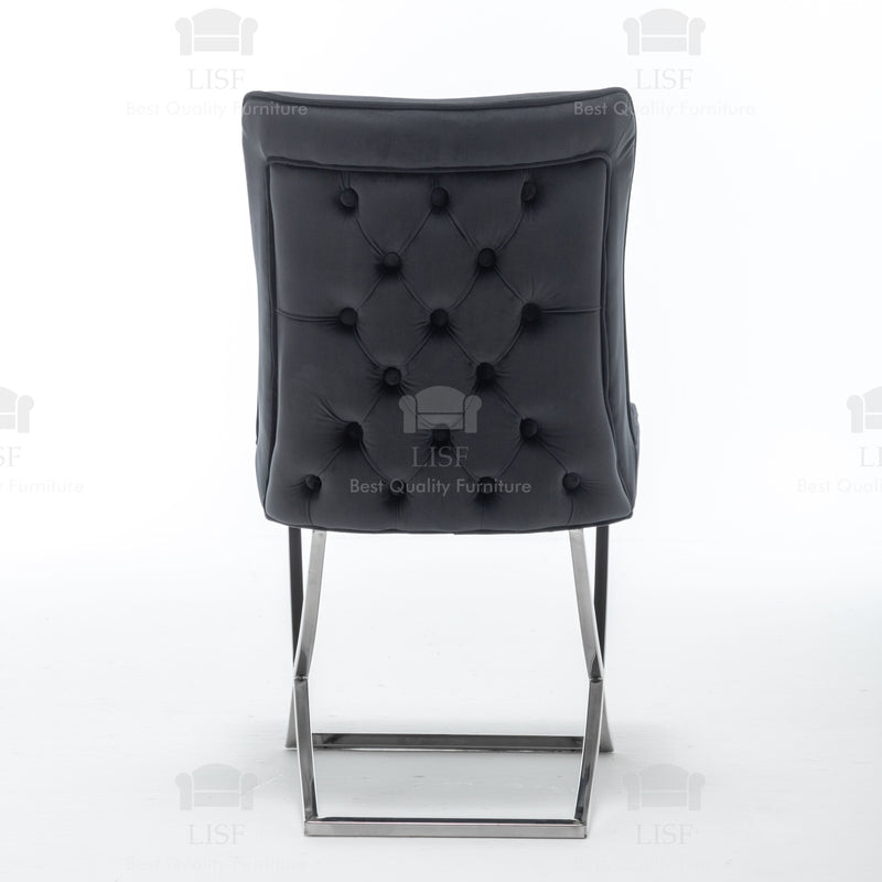 Belgravia Buttons Back Dining Chairs in Luxury Black Velvet