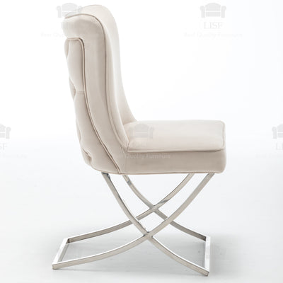 Belgravia Buttons Back Dining Chairs in Luxury Cream Velvet