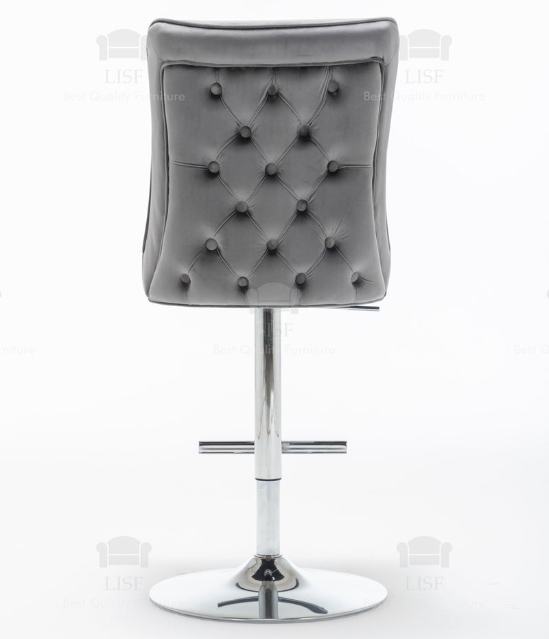 Belgravia Buttons Back Barstools Chairs in Luxury Grey Velvet