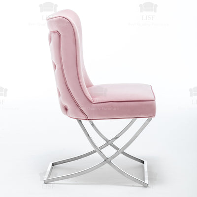 Belgravia Buttons Back Dining Chairs in Luxury Pink Velvet