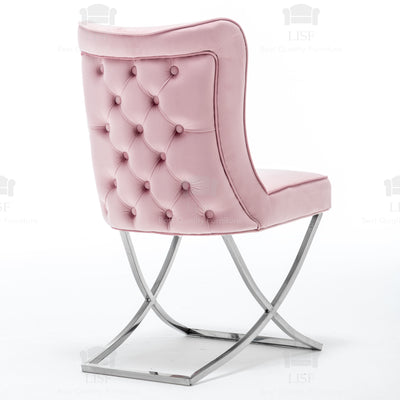 Belgravia Buttons Back Dining Chairs in Luxury Pink Velvet