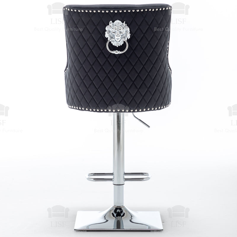 Chelsea  Black Velvet tufted back Studded Lion Head Barstools Chairs