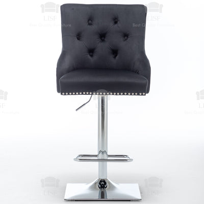 Chelsea  Black Velvet tufted back Studded Lion Head Barstools Chairs