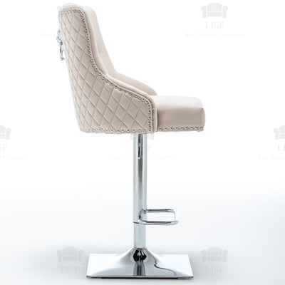 Chelsea Cream Velvet tufted back Studded Lion Head Barstools Chairs