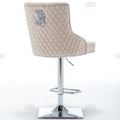 Chelsea Cream Velvet tufted back Studded Lion Head Barstools Chairs