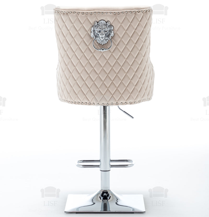 Chelsea Cream Velvet tufted back Studded Lion Head Barstools Chairs