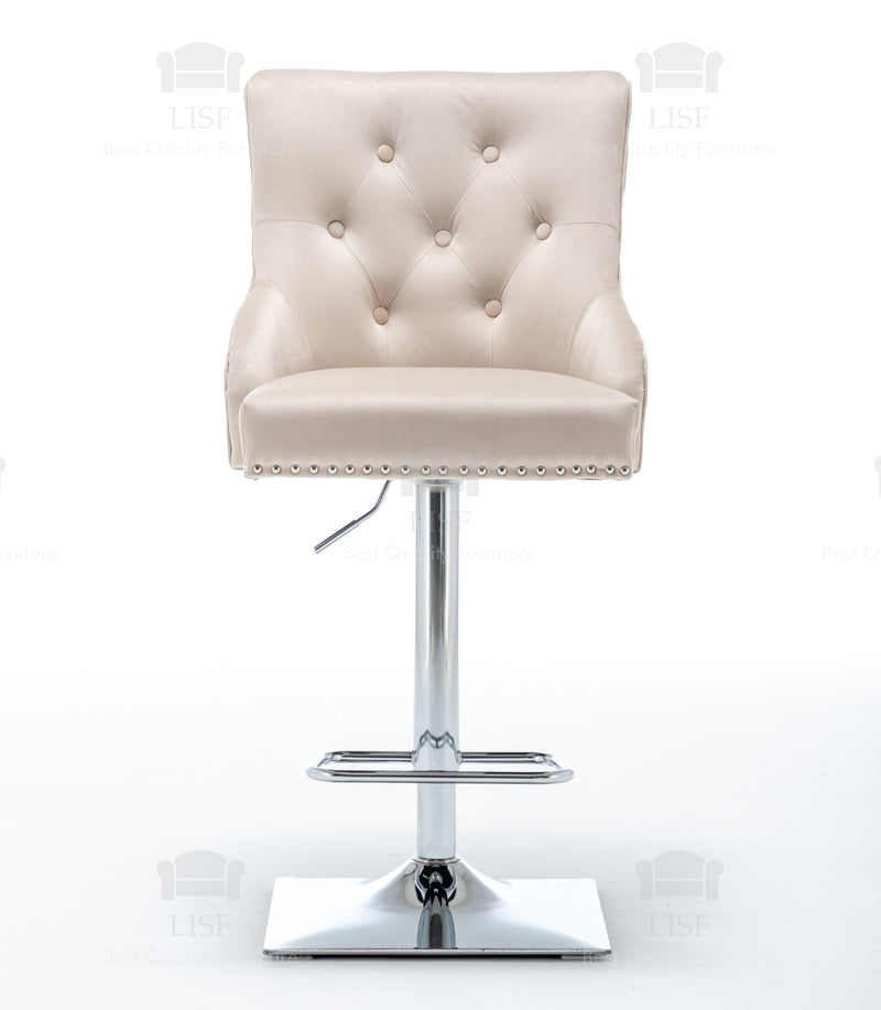 Chelsea Cream Velvet tufted back Studded Lion Head Barstools Chairs