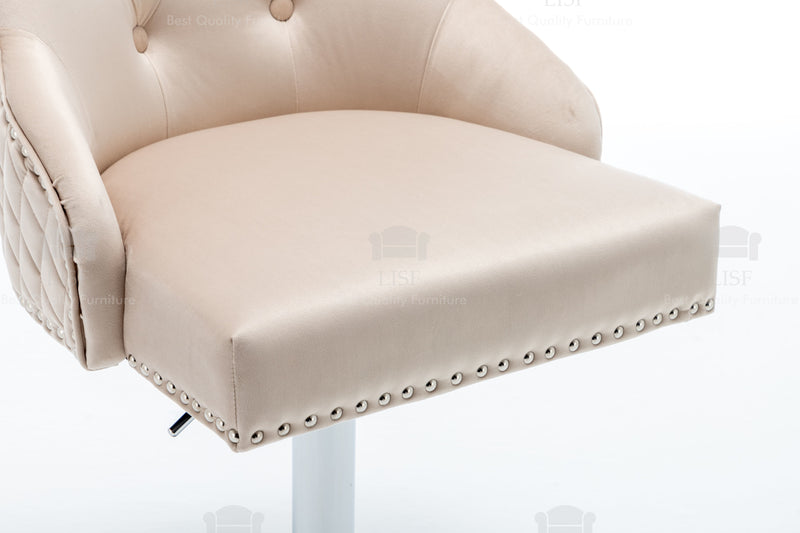 Chelsea Cream Velvet tufted back Studded Lion Head Barstools Chairs