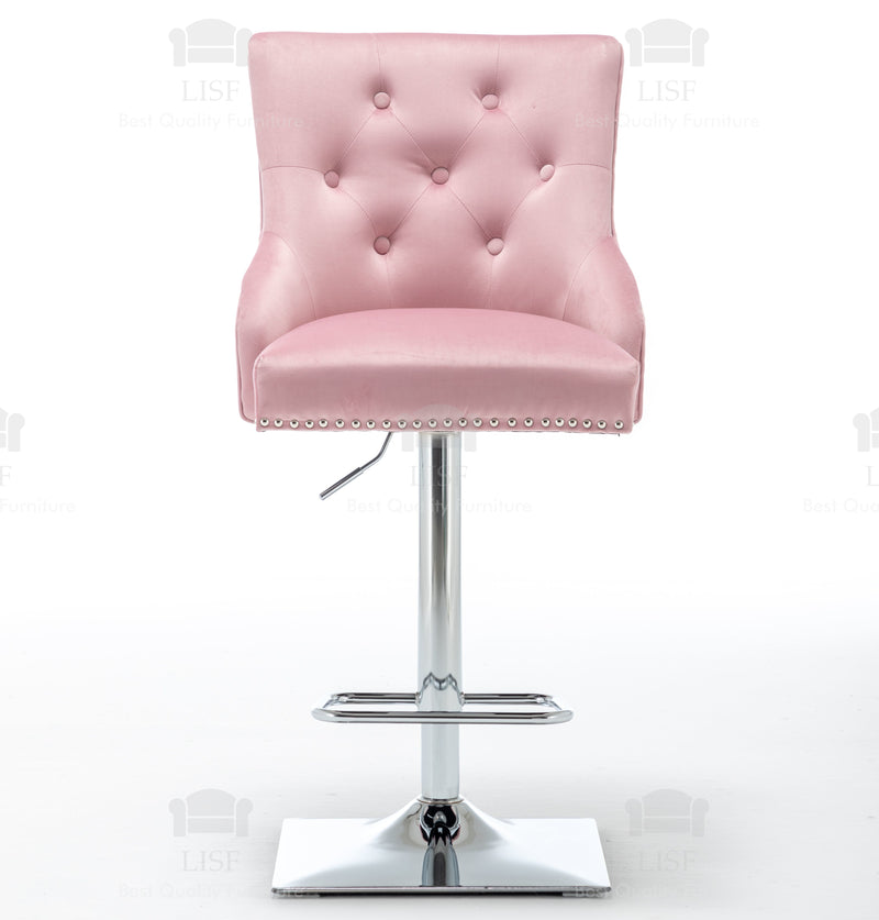 Chelsea Pink Velvet tufted back Studded Lion Head Barstools Chairs