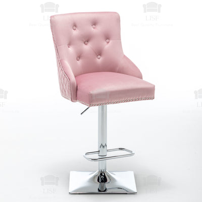 Chelsea Pink Velvet tufted back Studded Lion Head Barstools Chairs