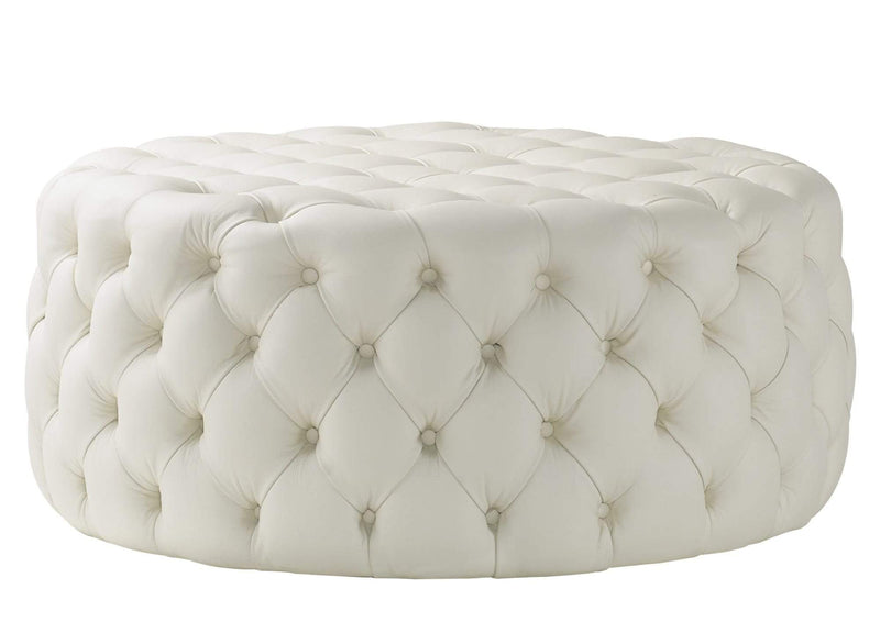 Light Cream Leather Chesterfield Footstool [Rounded]