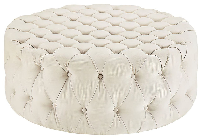 Cream Velvet Chesterfield Footstool [Rounded]