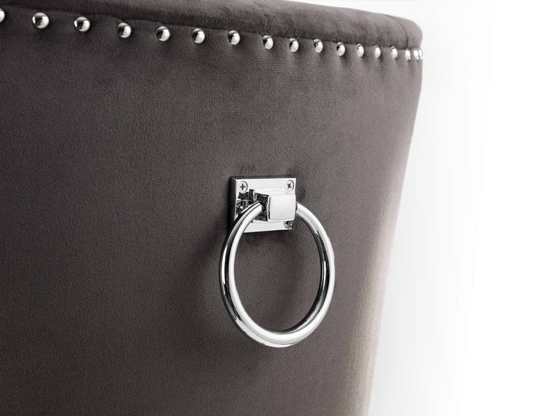 Ring Knocker Back, Brushed Velvet Fabrics, Dining Chairs, Dark Wooden Legs- ( Light Grey )