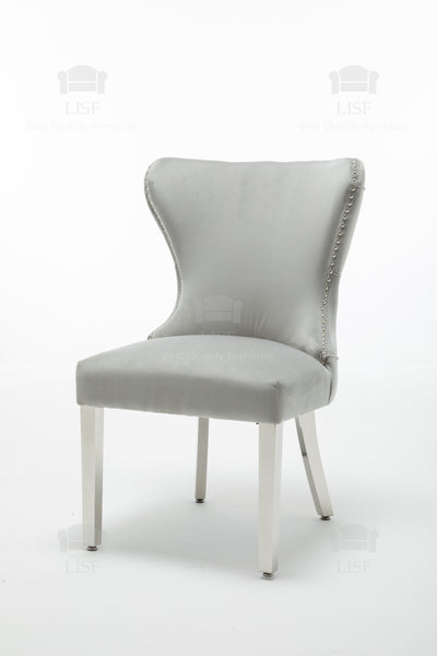 The Florence Buttons Back Dining Chairs in Luxury Grey Velvet