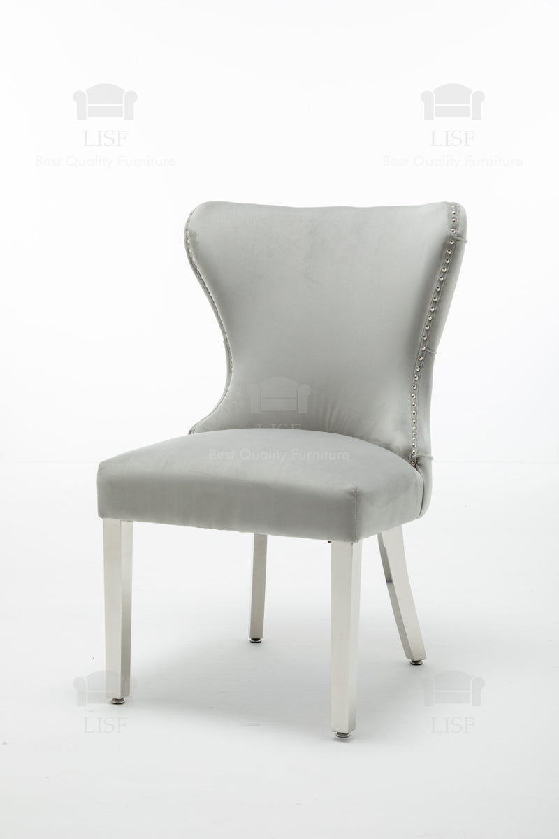 The Florence Buttons Back Dining Chairs in Luxury Grey Velvet