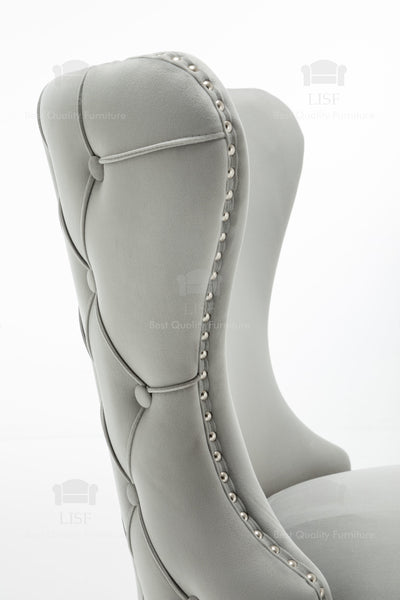 The Florence Buttons Back Dining Chairs in Luxury Grey Velvet