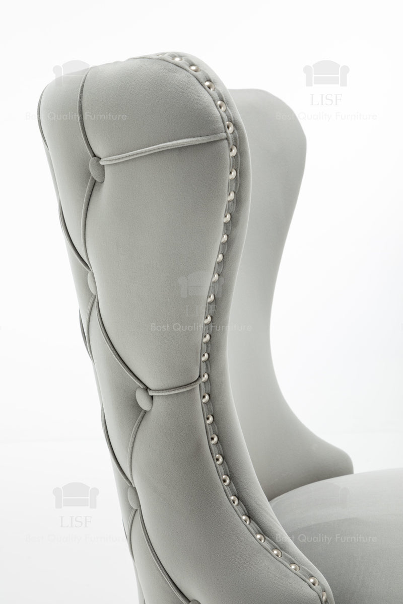 The Florence Buttons Back Dining Chairs in Luxury Grey Velvet