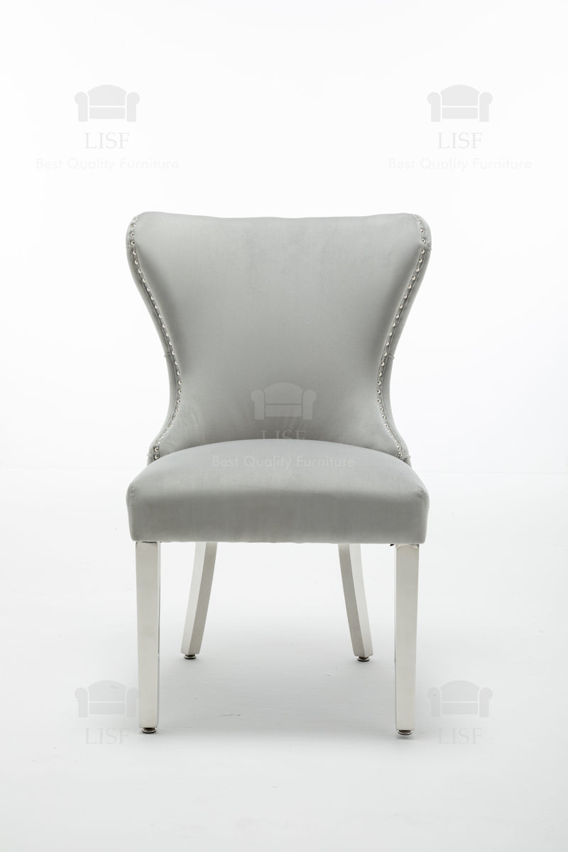 The Florence Buttons Back Dining Chairs in Luxury Grey Velvet
