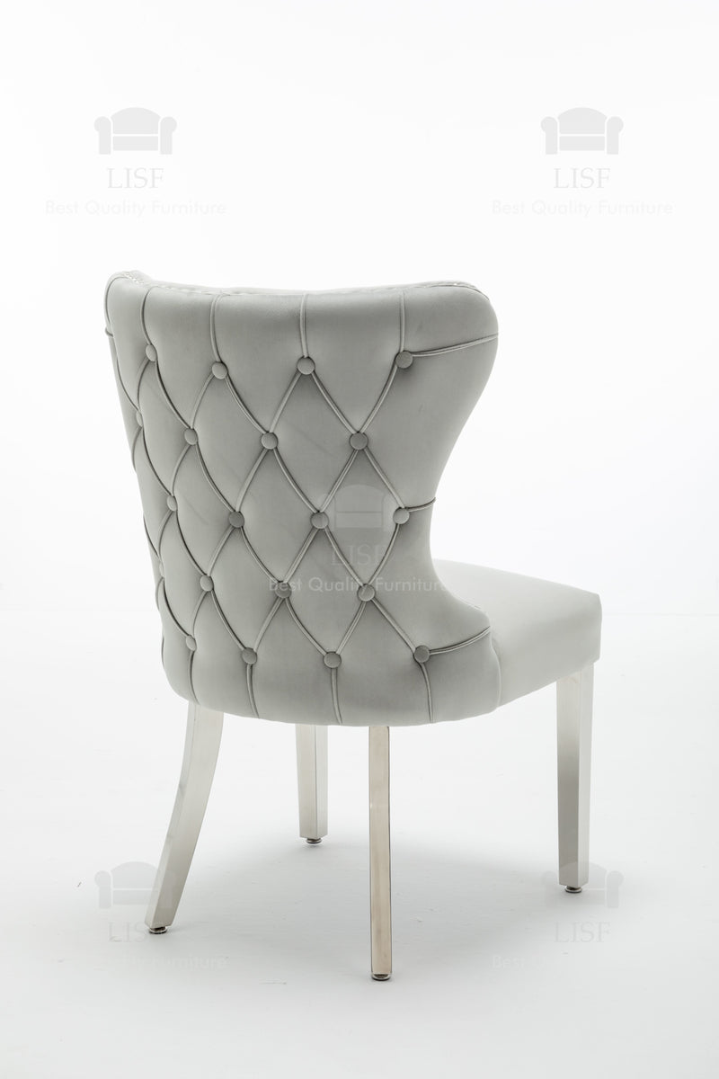 The Florence Buttons Back Dining Chairs in Luxury Grey Velvet