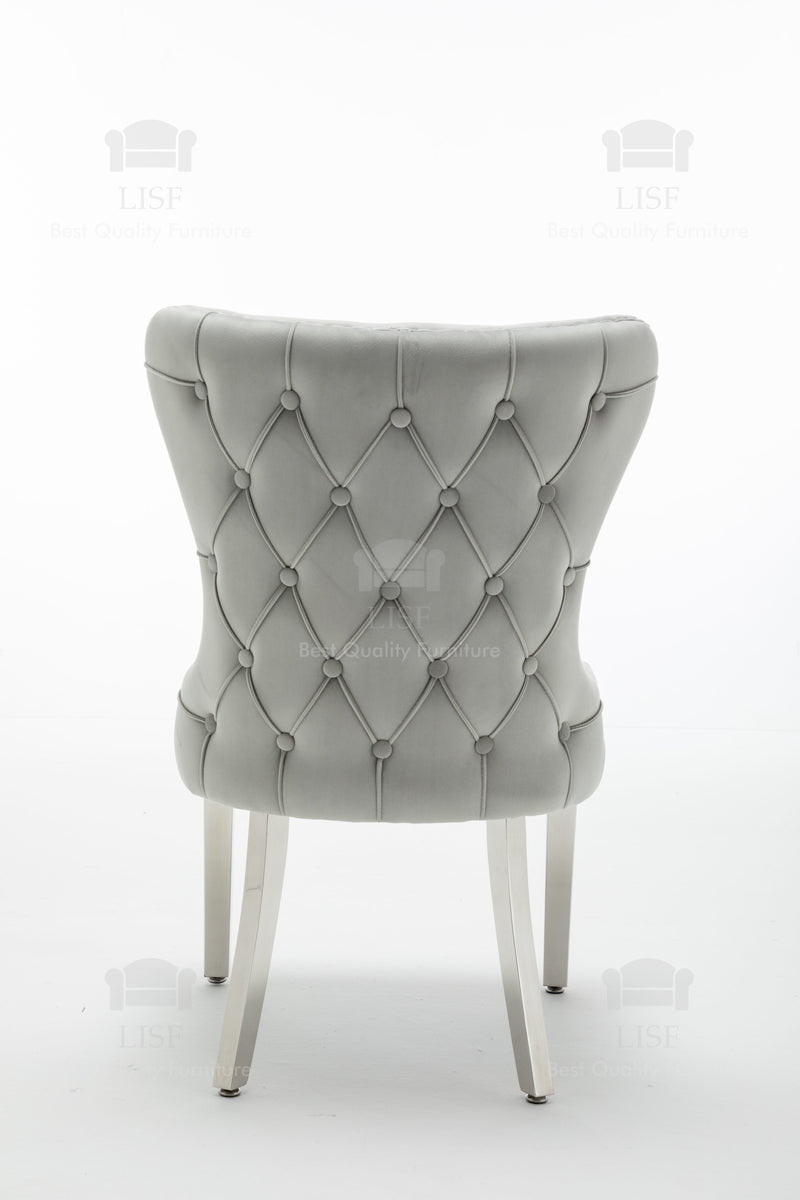 The Florence Buttons Back Dining Chairs in Luxury Grey Velvet