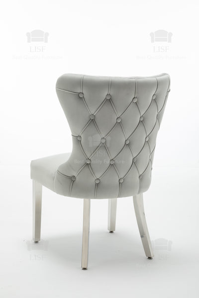 The Florence Buttons Back Dining Chairs in Luxury Grey Velvet