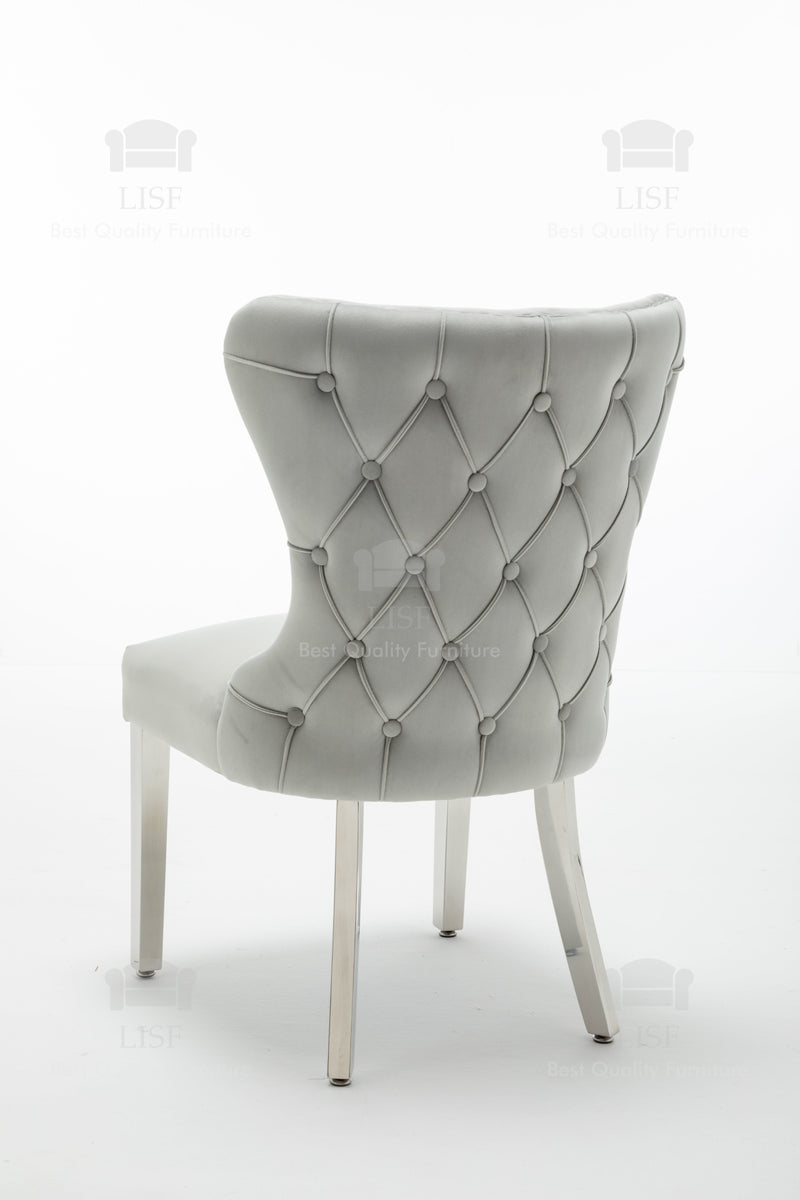The Florence Buttons Back Dining Chairs in Luxury Grey Velvet