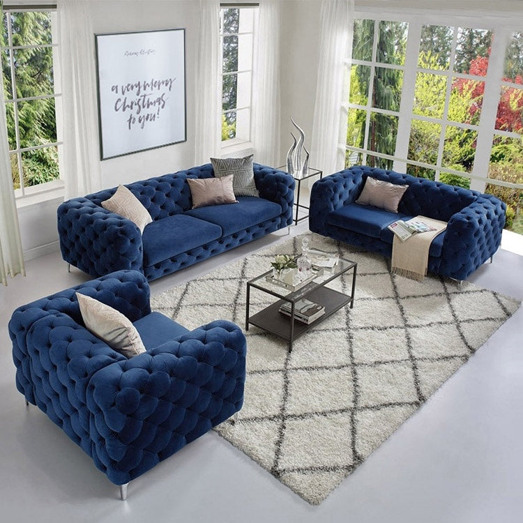 Chesterfield Sofas Sets in navy blue velvet