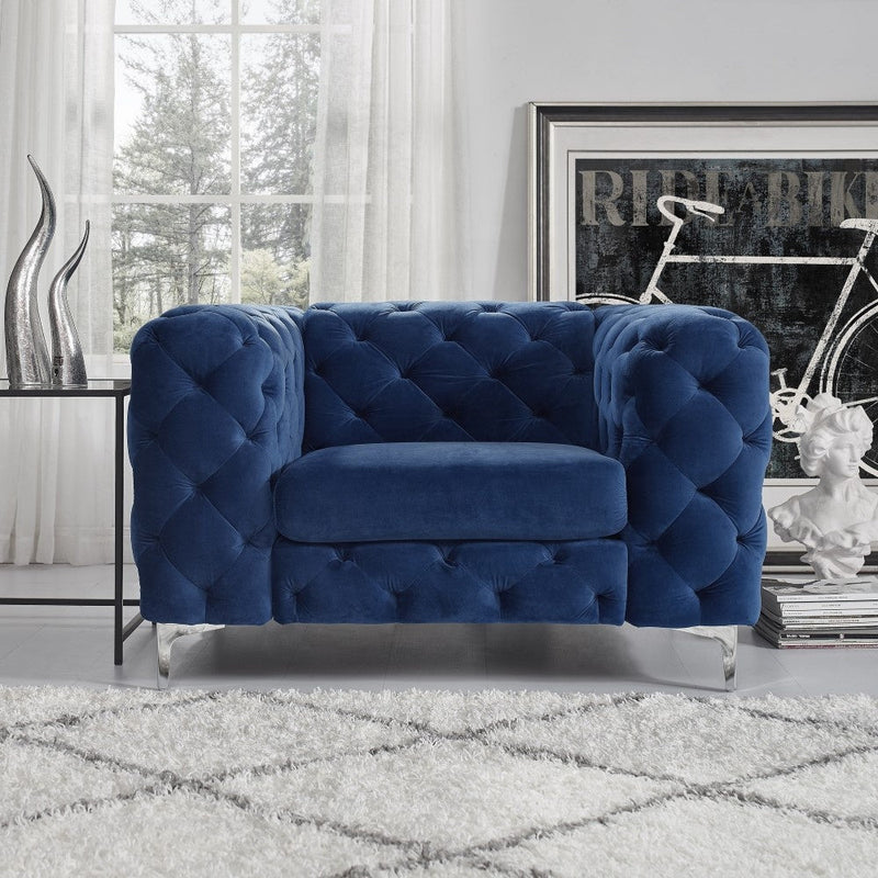 Chesterfield Sofas Sets in navy blue velvet 1 Seater