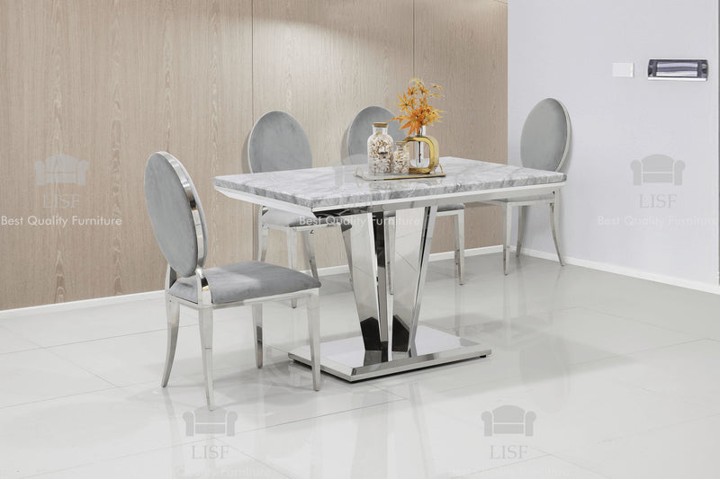 The Arturo Marble Dining set (120cm) + 2 or 4 Hampton Chairs (Grey or Black)