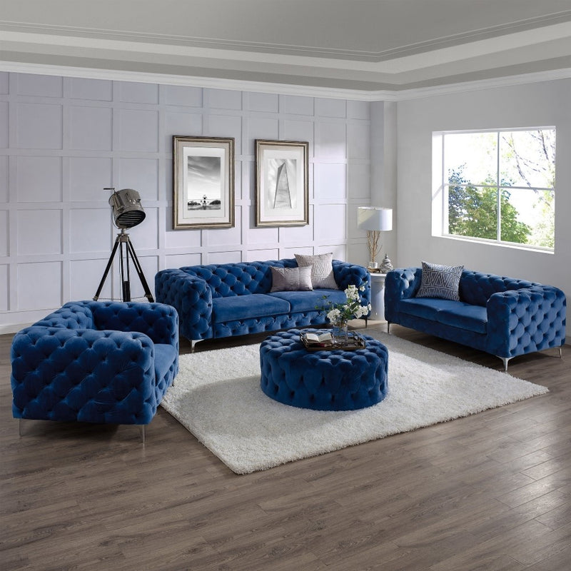 The Rocky Chesterfield Sofas Sets in Luxury Navy Blue Velvet