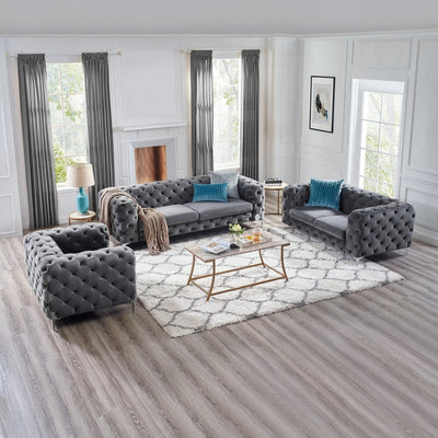 Chesterfield Sofas Sets in Grey Velvet