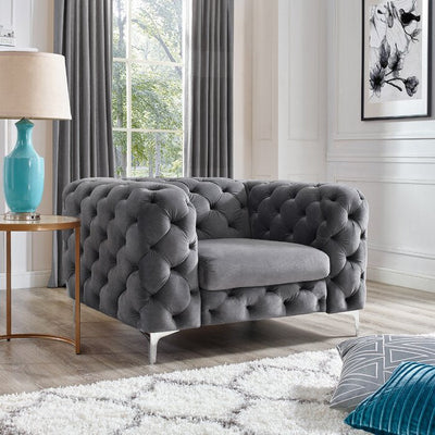Chesterfield Sofas Sets in Grey Velvet 1 Seater