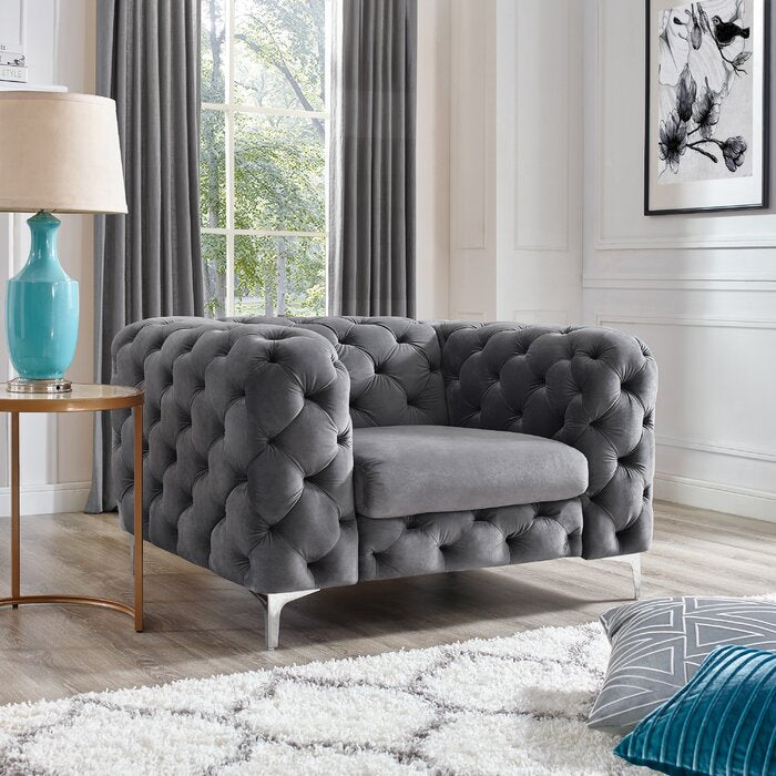The Rocky Chesterfield Sofas Sets in Luxury Dark Grey Velvet