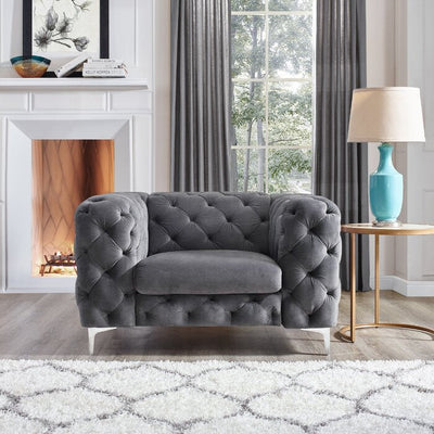 Chesterfield Sofas Sets in Grey Velvet